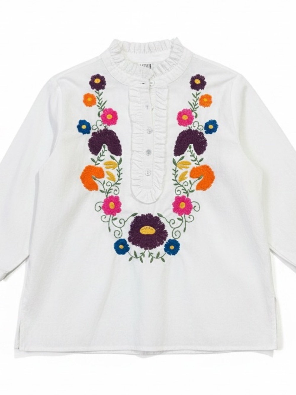 Sister Mary Juana Floral Embroidered Cotton Top White Size Small - Picture 3 of 11